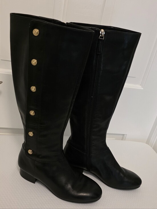 Nine West Shoes - Nine West Black Leather Knee-High Boots W/Gold Button Accents Size 7.5M Nworeyan